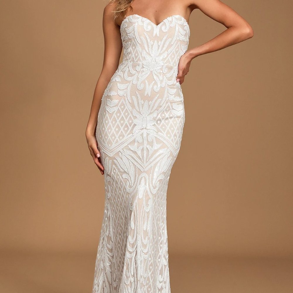 Olivia White Sequin Strapless Maxi Dress